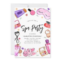 Small Chic Glam Makeup Girls Pajama Slumber Spa Birthday Invitation Front View
