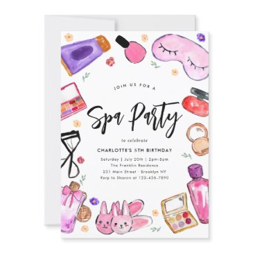 chic glam makeup girls pajama slumber spa birthday invitation