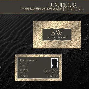 chic gold snake dark brown with monogram and photo business invitations