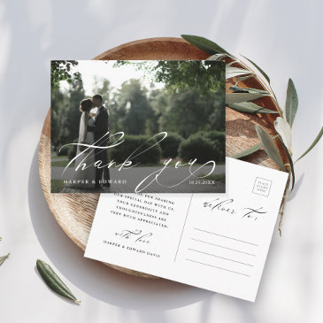 chic hand lettered photo wedding thank you postinvitations