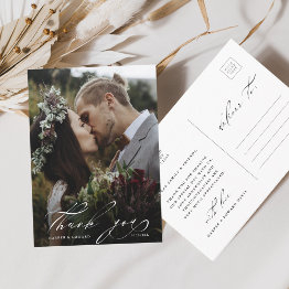 Small Chic Hand Lettered Photo Wedding Thank You Postinvitations Front View