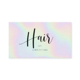 Small Chic Holographic Rainbow Unicorn Hair Script Business Invitations Front View