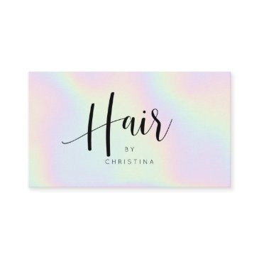 chic holographic rainbow unicorn hair script business invitations
