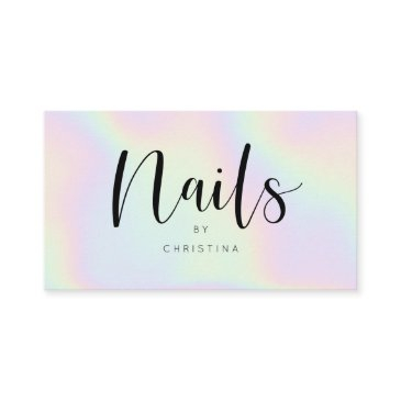 chic holographic rainbow unicorn nails script business invitations