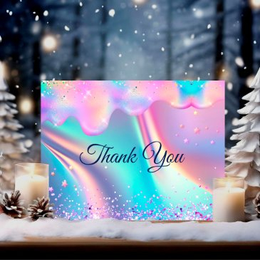 chic holographic unicorn drips glitter thank you invitations