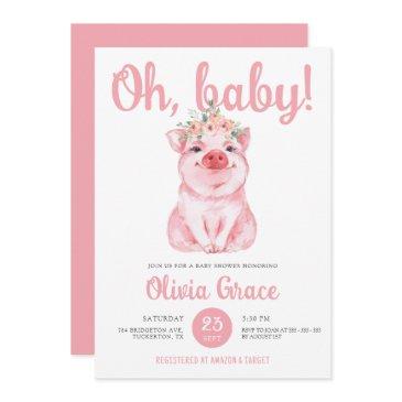 chic hot pink little pig baby girl baby shower invitation