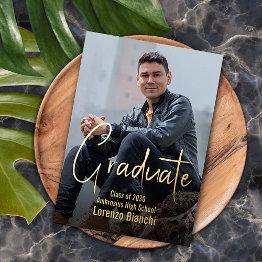 Small Chic Minimalist Gold Foil Graduation Announcement Front View