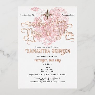 chic miss to mrs ♥ heart map travel bridal shower foil invitation