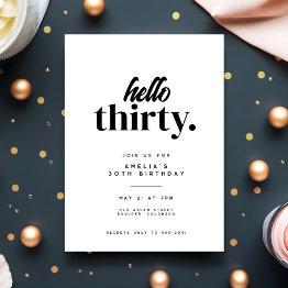 Small Chic Modern Hello Thirty 30th Birthday Party Invitation Front View