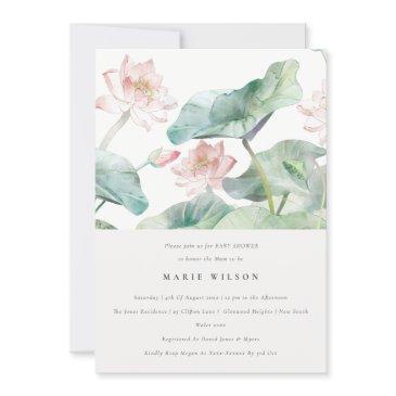 chic modern pastel blush waterlily baby shower invitation