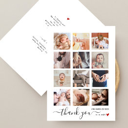 Small Chic Multi Photo Collage Baby Shower Thank You Front View