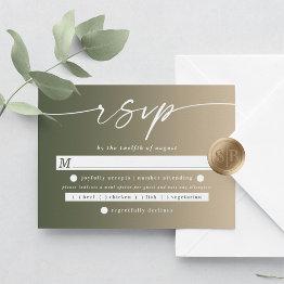 Small Chic Ombre Green & Yellow Wedding Meal Choice Rsvp Invitations Front View