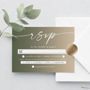 chic ombre green & yellow wedding meal choice rsvp invitations