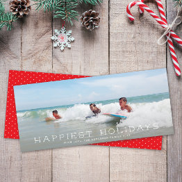 Small Chic Panoramic Simple Minimalist 1 Photo Christmas Holiday Invitations Front View