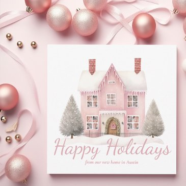 chic pink christmas house trendy new home address holiday invitations