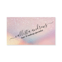 Small Chic Pink Glitter Iridescent Holographic Gradient Business Invitations Front View