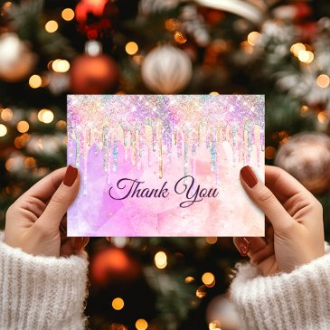 chic pink purple unicorn drips glitter thank you invitations
