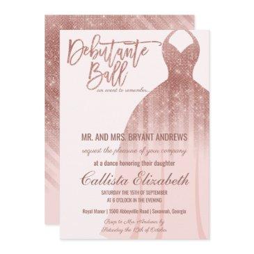 chic pink rose gold glitter dress debutante dance invitation