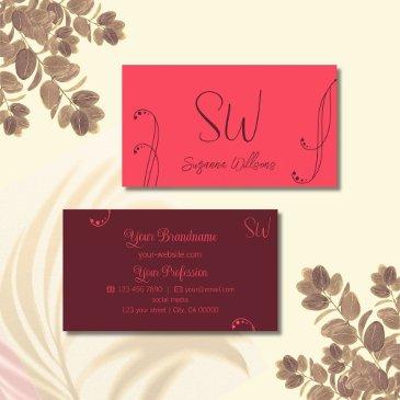 chic red and burgundy modern ornate with monogram business invitations