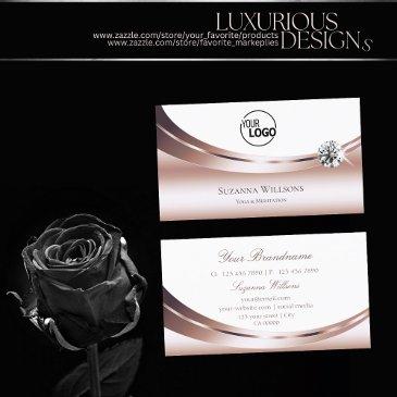 chic rose gold white with logo and sparkly diamond business invitations