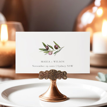 chic rustic minimal olive branch fauna wedding place invitations