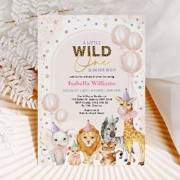 Small Chic Safari Party Animals Balloon Girl Baby Shower Invitation Front View