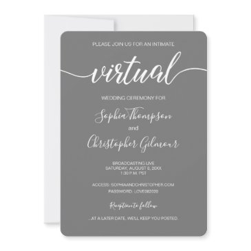 chic simple custom live virtual wedding grey invitation