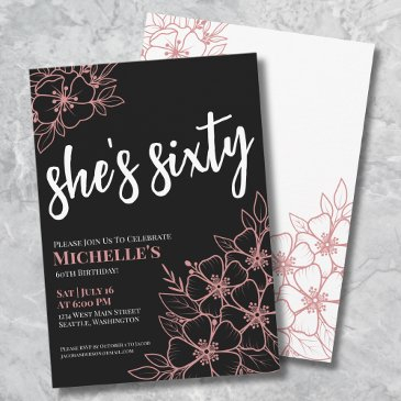 chic sixty black rose gold 60th birthday party invitation