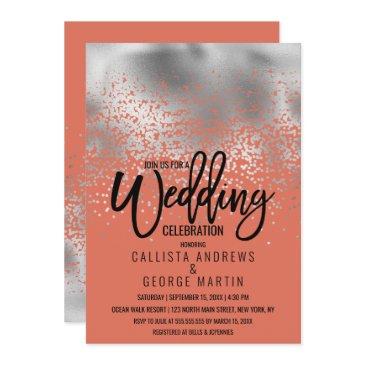 chic terracotta silver foil confetti ombre wedding invitation