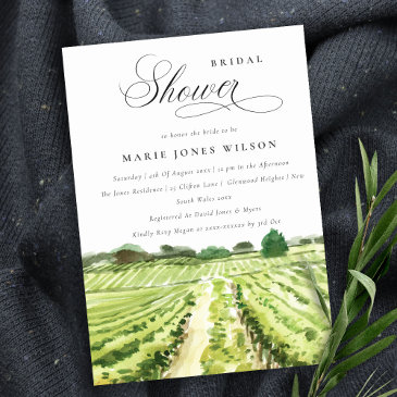 chic watercolor winery vineyard bridal shower invitation