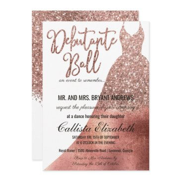 chic white rose gold glitter dress debutante dance invitation