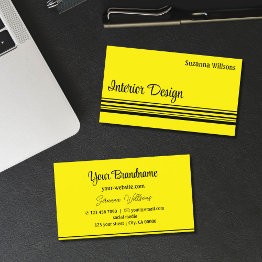 Small Chic Yellow And Black Stripes Professional Stylish Business Invitations Front View