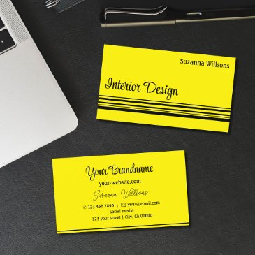 chic yellow and black stripes professional stylish business invitations