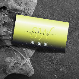 Small Chic Yellow Black Gradient Sparkle Jewels Initials Business Invitations Front View