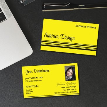 chic yellow black stripes with photo professional business invitations