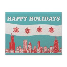 Small Chicago Holiday Post Invitations Front View