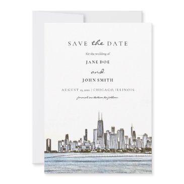 chicago skyline flat save the date invitations