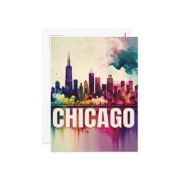Small Chicago Skyline Holiday Postinvitations Front View