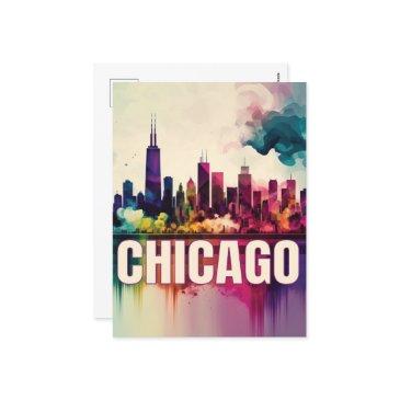chicago skyline holiday postinvitations