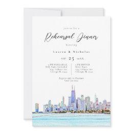 Small Chicago Skyline Rehearsal Dinner Invitation Front View