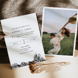 Small Chicago Skyline Wedding Invitation With Photo Front View