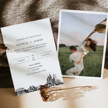 chicago skyline wedding invitation with photo