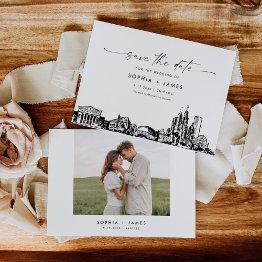 Small Chicago Skyline Wedding Save The Date Invitations Front View