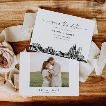 chicago skyline wedding save the date invitations