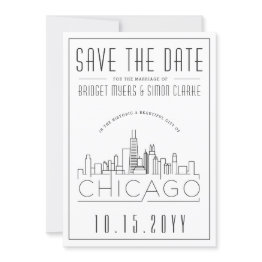 Small Chicago Wedding | Stylized Skyline Save The Date Invitation Front View