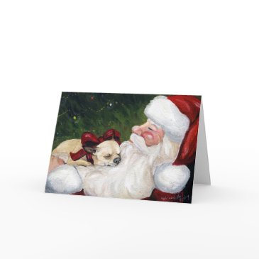 "chihuahua cozy christmas" dog art greeting invitations