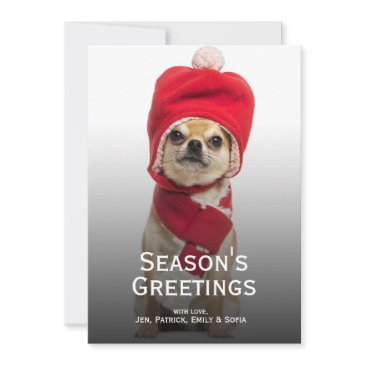 chihuahua wearing christmas hat and scarf holiday invitations