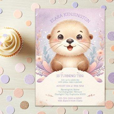 children's lilac sea otter cute birthday party invitation