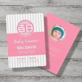 Small Chinese Traditional Baby 100 Days 百日 Invitation Front View