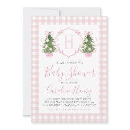 Small Chinoiserie Christmas Pink Preppy Baby Shower Invitation Front View